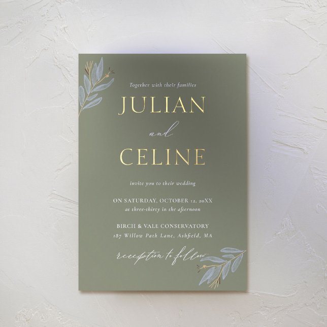 Invitation En Aluminium Sage Green Gold Automne Mariage de verdure d'hiver (sage green wedding invitation gold minimal greenery modern classic simple elegant fall winter)