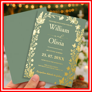 Invitation En Aluminium Sage Green Gold Boho Floral Photo Mariage Foil Inv