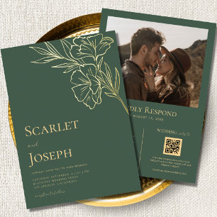 Invitation En Aluminium Sage Green Gold Botanique QR Code RSVP Mariage