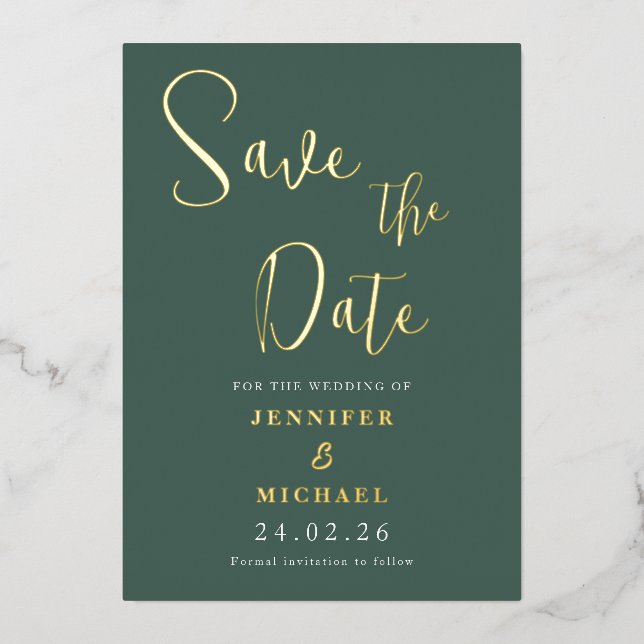 Invitation En Aluminium Sage Green Gold Foil Mariage Enregistrer La Date (Recto)