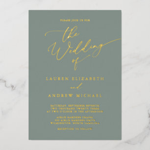 Invitation En Aluminium Sage Green Gold Foil Monogramme minimaliste Mariag