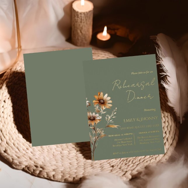 Invitation En Aluminium Sage Green Monogram Fleur sauvage Dîner de répétit (Créateur téléchargé)