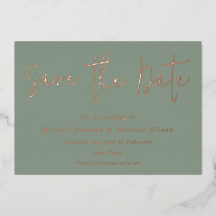 Invitation En Aluminium Sage Green & Rose Gold Wedding Enregistrer la date
