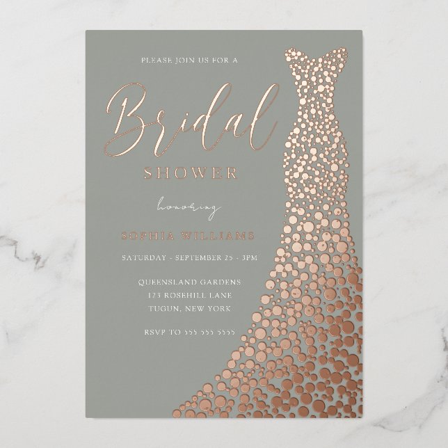 Invitation En Aluminium Sage & Rose Gold Gown Fête des mariées (Recto)