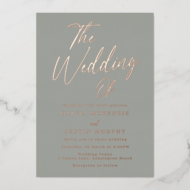Invitation En Aluminium Sage & Rose Gold Mariage moderne (Recto)