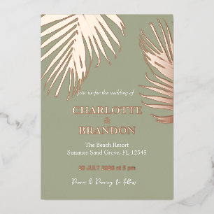 Invitation En Aluminium Sage Tropical Feuille de Palmier Mariage Or