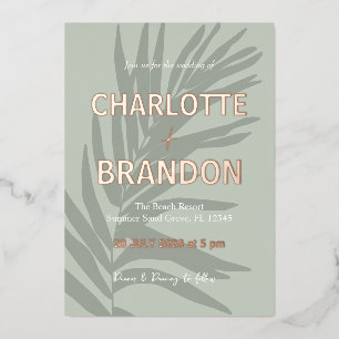Invitation En Aluminium Sage Tropical Palm Leaf Mariage