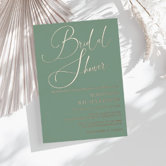 Invitation En Aluminium Sage Vert Rose Or Foil Moderne Douce Fête de Mari