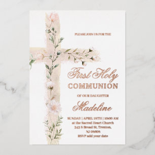 Invitation En Aluminium sainte croix florale Première sainte communion