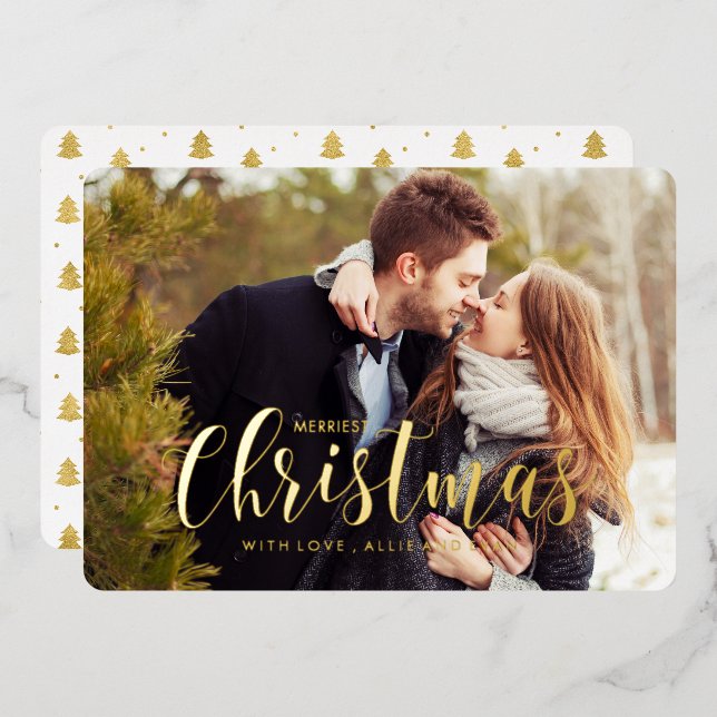 Invitation En Aluminium Salutation photo Gold Holiday Pines (Recto/Verso)