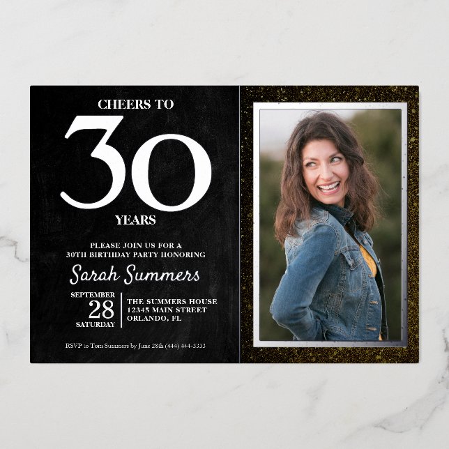 Invitation En Aluminium Salutations à 30 ans Black Silver 30e anniversaire (Recto)