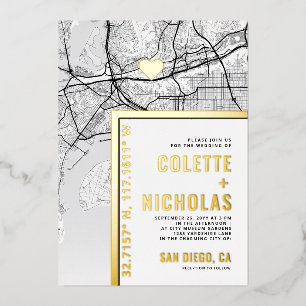 Invitation En Aluminium San Diego Love Locator   Ville Mariage à thème