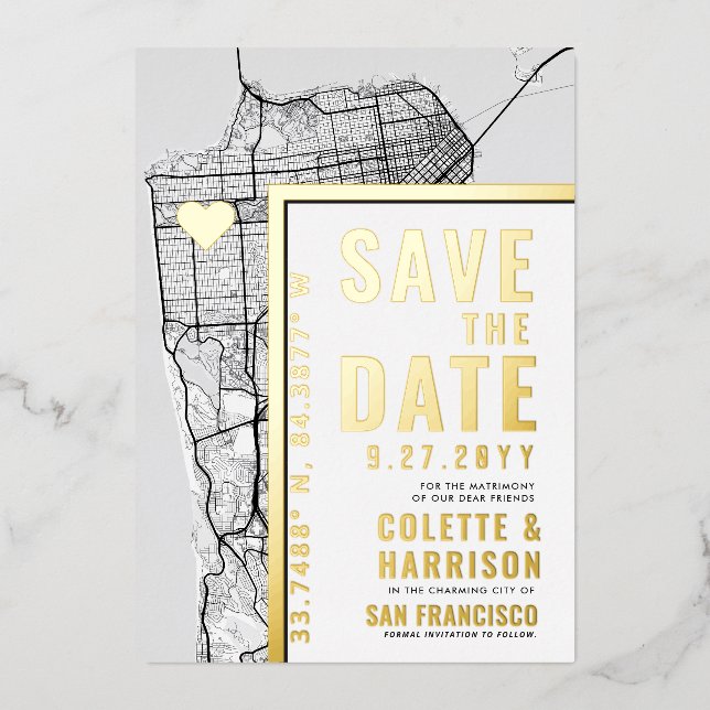 Invitation En Aluminium San Francisco Love Locator | Mariage Save the Date (Recto)