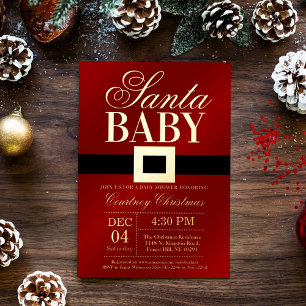 Invitation En Aluminium Santa Baby   Baptême de bébé Noël en or véritable
