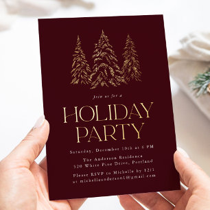 Invitation En Aluminium Sapin de Noël Étincelant de Bourgogne Fête de fin
