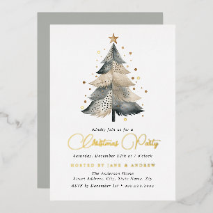Invitation En Aluminium Sapin de Noël Or Bleu Beige Naturel