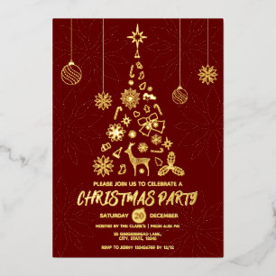 Invitation En Aluminium Sapin de Noël simple rouge et or festif sombre