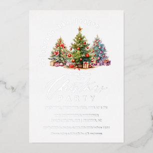 Invitation En Aluminium Sapins de Noël élégants Fête de fin d'année Argent