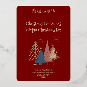 Invitation En Aluminium Sapins de Noël Rouge Foncé 4 Vert Rose Or