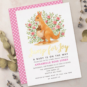 Invitation En Aluminium Sauter de Joie Mignonne Fille Kangourou Baby Showe