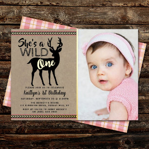 Invitation En Aluminium Sauvage One Woodland Deer Filles 1er Anniversaire