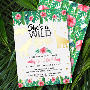 Invitation En Aluminium Sauvage Unique Filles Dinosaures 1er Anniversaire