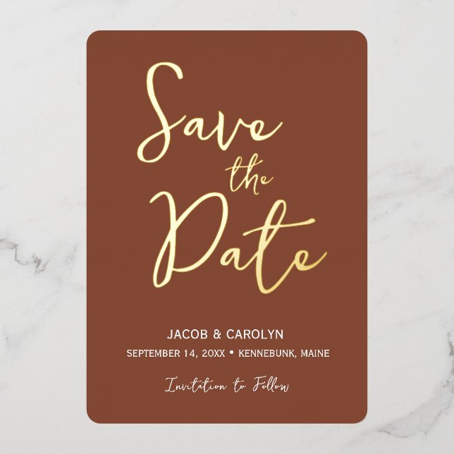 Invitation En Aluminium Sauvegardez la date Mariage Or Terracotta (Recto)