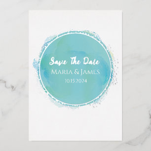 Invitation En Aluminium Sauver la date Aqua sarcelle aquarelle avec argent