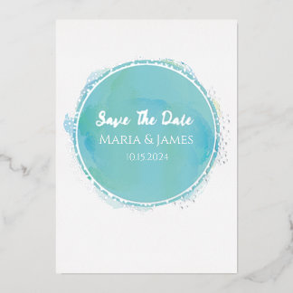 Invitation En Aluminium Sauver la date Aqua sarcelle aquarelle avec argent