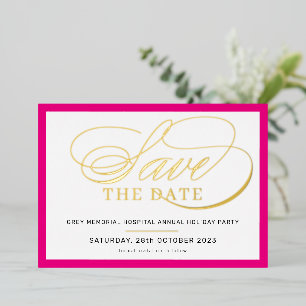 Invitation En Aluminium SAUVER LA DATE élégant écriture fantaisiste rose c