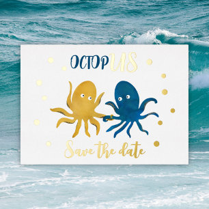 Invitation En Aluminium Sauver la date poulpe de plage navy et or drôle