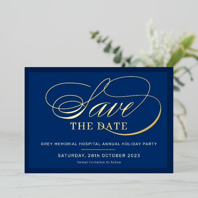 Invitation En Aluminium SAVE THE DATE élégant événement fantaisie script m (Debout devant)