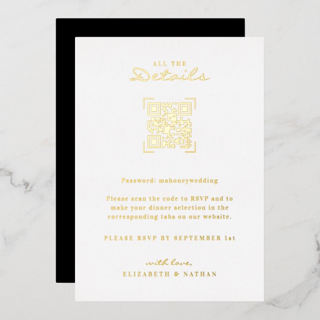 Invitation En Aluminium Scan de code QR | Encadré des détails du mariage  (Recto/Verso)