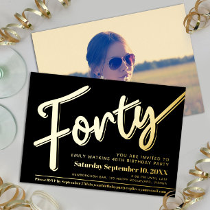Invitation En Aluminium Scénario de fête d'anniversaire 40 ans or noir For