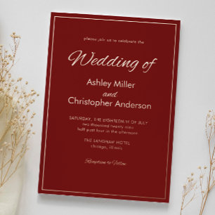 Invitation En Aluminium Scénario Minimaliste Mariage Rouge Cramoisi
