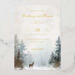 Invitation En Aluminium Scène de cerf à l'aquarelle en hiver sereine