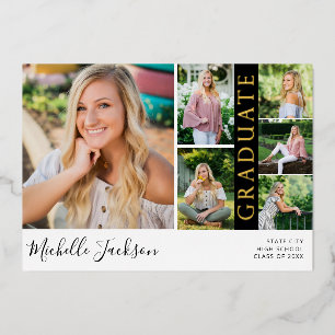 Invitation En Aluminium School Spirit 6 Photo Graduation Black Annonce