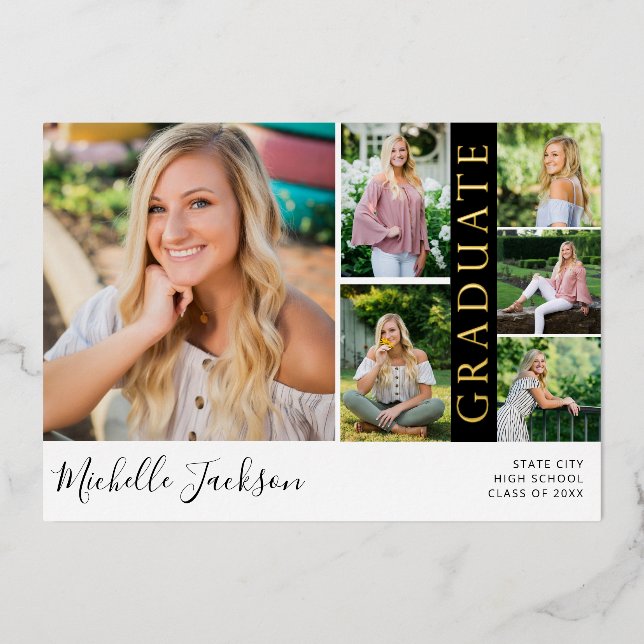 Invitation En Aluminium School Spirit 6 Photo Graduation Black Annonce (Recto)