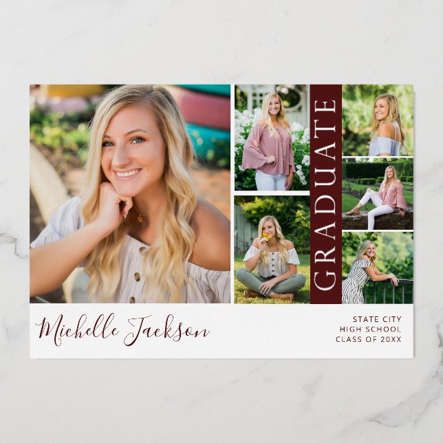 Invitation En Aluminium School Spirit 6 Photo Graduation Maroon annonce (Recto)