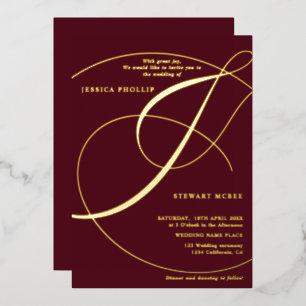 Invitation En Aluminium Script ampersand marine calligraphie mariage or fo