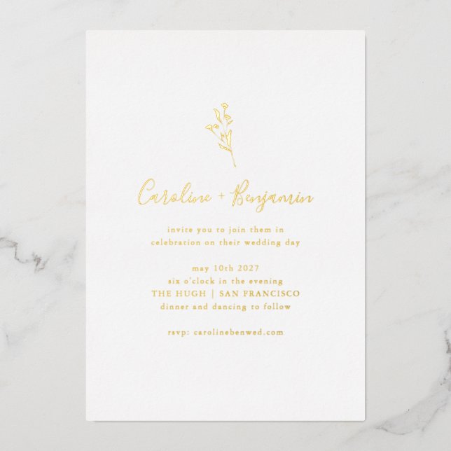 Invitation En Aluminium Script Botanique Simple Boho Mariage Elegant Gold (Recto)