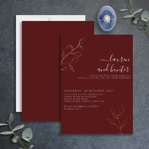 Invitation En Aluminium Script bourguignon moderne Mariage botanique Or