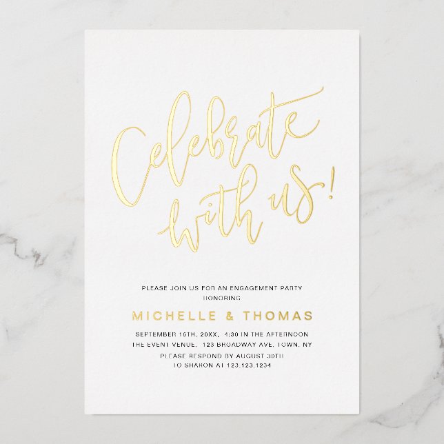 Invitation En Aluminium Script Célébrer avec nous Moderne Simple (Recto)