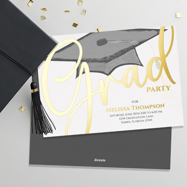 Invitation En Aluminium Script classique Modèle photo (Gold foil invitation announcement. )