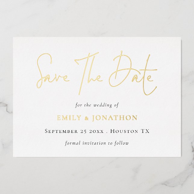 Invitation En Aluminium Script de code QR pour Save The Date Mariage Réel  (Recto)