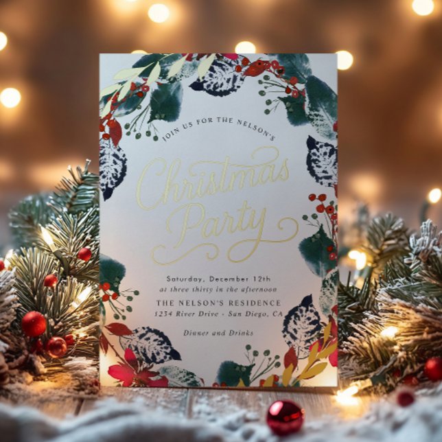 Invitation En Aluminium Script de couronne de Noël de neige luxuriante (Créateur téléchargé)