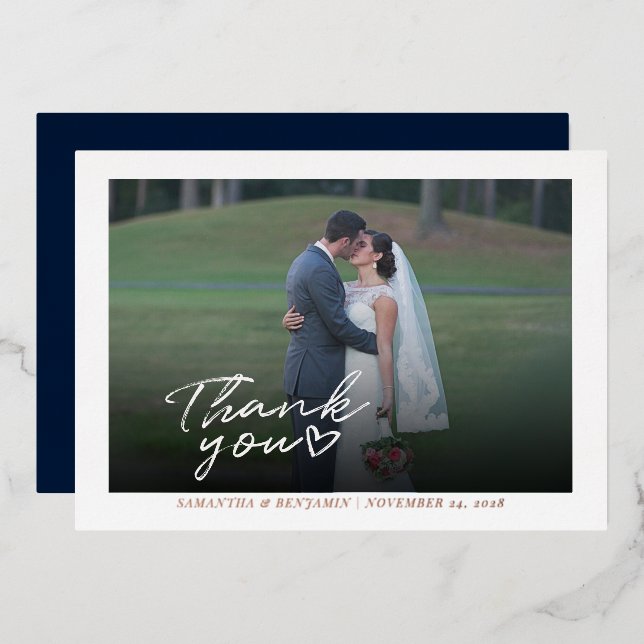 Invitation En Aluminium Script de remerciement pour photo de mariage moder (Recto/Verso)