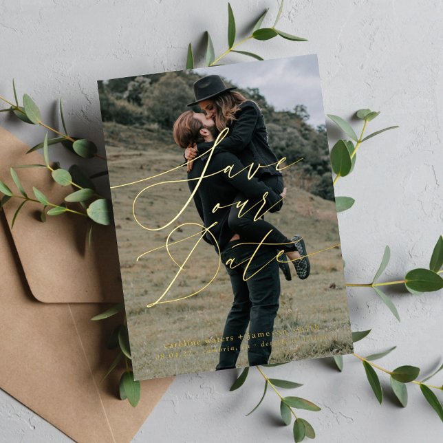 Invitation En Aluminium Script Élégant Enregistrer La Date (Créateur téléchargé)