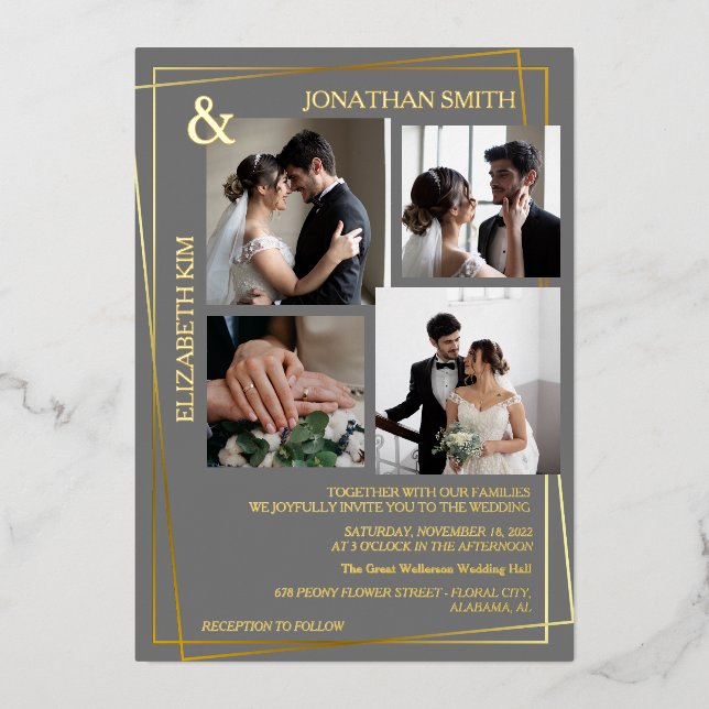 Invitation En Aluminium Script élégant moderne 5 Mariage de superposition  (Recto)