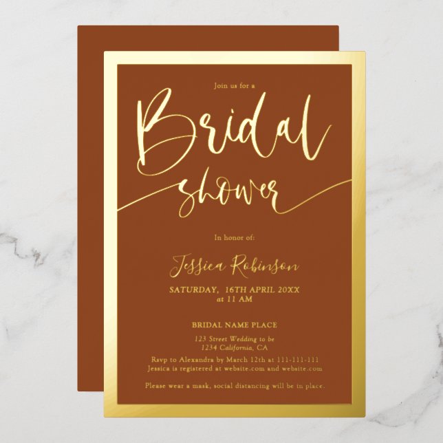 Invitation En Aluminium Script en terre cuite moderne douche de nage tenda (Recto/Verso)